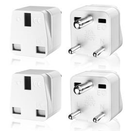 UK to India Travel Plug Adapter, UK to Sri lanka Plug Adapter 4 Pack, PABANCE 3 Pin Travel Plug Adapter Type D Adapter for India/Pakistan/Sri lanka and More, UK Travel Plug Adapter (White)