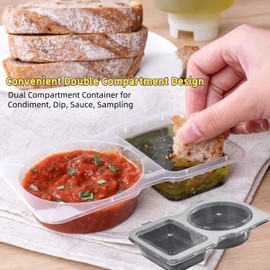 Ryfpdml 20PCS Reusable Snack Containers, Double Compartment Snack Pot with Lids Reusable Pack and Dip Containers Mini Plastic Pots with Lids for Sauce Tool Set (A)