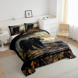 Feelyou Bear Bedding Set Full Size Kids Country Farmhouse Comforter Cover for Boys Girls Teens Rustic Cabin Duvet Cover Black Quilt Set Soft Lightweight Microfiber