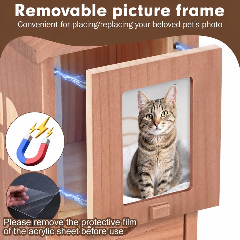 Cat Urn for Ashes with House-Shaped Design & Magnetic Photo