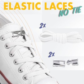 SULPO Flat Shoelaces without Tying - Buckle Closure - Laces Quick Release - Elastic Shoe Laces - Rubber - Shoelaces - Laces for Children and Adults, White