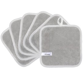 VIVOTE Microfibre Facial Cleansing Wipes 20 x 20 cm Makeup Remover Cloth - Washable and Reusable Microfibre Make-Up Wipes Light Grey (Pack of 6)