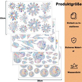 QUNXON Suncatcher Stickers, Pack of 52 PVC Prism Window Stickers, Electrostatic Window Film, Rainbow Effect, Window Stickers, Bird Protection for Glass Windows, Glass Door (Multi-Colour)