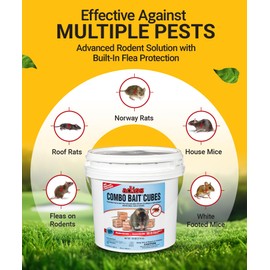 Kaput Adios Combo Bait Cubes – Dual-Action Rodenticide + Insecticide Rat Bait Blocks for Rats, Mice & Fleas, 18 lbs