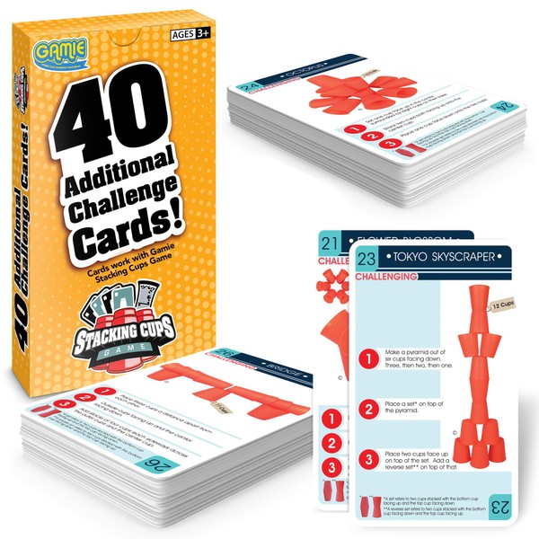 Gamie Challenge Cards for Stacking Cups Game - 40 Additional