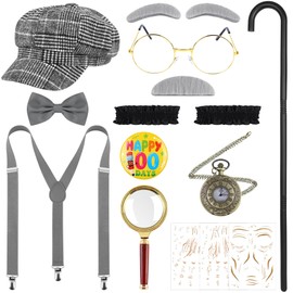 AOTHSO 12 Pcs Boy Old Man Costume 100 Days of School Outfit 1920s Kid Grandpa Outfit with Newsboy Cap Suspender Magnify Glass