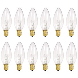 12 Pack Clear Torpedo Tip Replacement Bulbs, Replacement Light Bulbs for Electric Candle Lamps, Window Candles, Chandeliers- Clear Incandescent E12 Candelabra Base Light Bulbs- 120V 7 Watts Bulbs
