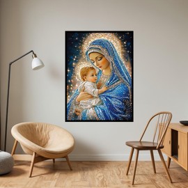 CHWGLFGG 5D Diamond Art Kits for Adults Beginners, Virgin Mary Diamond Painting Kits, DIY Full Round Drill Paint by Diamonds Dot Gem Art for Adults, Home Wall Decor 12x 16 Inch