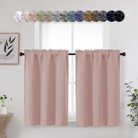 WelvetBLK - Cortinas opacas para café con color rubor, de 36 pulgadas de largo, 2 paneles, aislamiento térmico, suave, liso, para oscurecer la habitación, pequeñas cortinas de ventana de cocina sobre