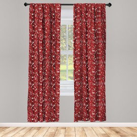 Lunarable Floral Cortina de Microfibra, Pétalos de Cerezo Árbol de la Flor, Window Treatments 2 Panel Set for Living Room Bedroom Decor, 56" x 84", Rubí Blanco Negro