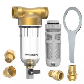 Waterdrop 40-50 Micron Spin Down Sediment Filter, Backwash Whole House Water Filter System for Well/City Water