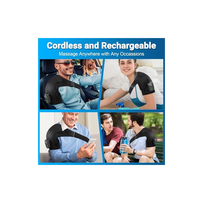 Cordless Shoulder Heating Pad with Massager, Portable Shoulder Massager Wrap
