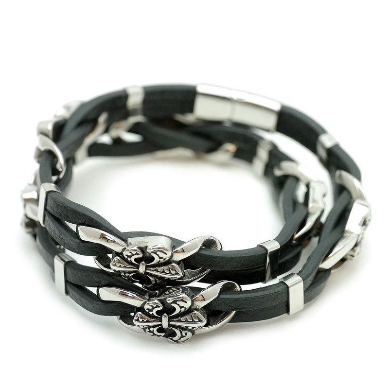 [One] Silver Flare Leather Choker Black Leather Cord Necklace for