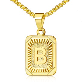 OIDEA Necklace with Letter A-Z, Silver Gold, Charm, for Men/Women, A-Z Letter Pendant, Rectangle Dog Tag Chain, Stainless Steel Wheat Chain, Jewellery Gift for Men and Women, Stainless Steel