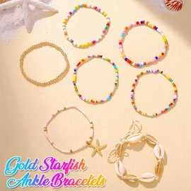 Zoestar Boho Layered Beaded Anklet Gold Starfish Ankle Bracelets Seashell Beach Foot Chain for Women