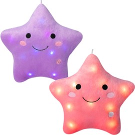 DearSun Set of 2pcs, 13'' Creative Twinkle Star Colorful Night Light Plush Pillows Light up Night Stuffed Toys Perfect for Birthday Christmas Holiday Valentines(Purple+Deep Pink)