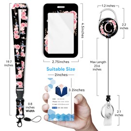 A-Z Badge Holder with Retractable Reel and Breakaway Lanyard Badge Clips Retractable Heavy Duty Badge Reel，Keychain，ID Holder with Breakaway Lanyard for School Nurse Office Teen C