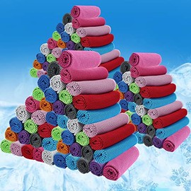 32 x 12 Inch Microfiber Ice Towel, Cooling Cold Soft Towel for Neck and Face Breathable Chilly Towel for Yoga, Sport, Gym, Workout, Camping and More Activities, 10 Colors (, 80 Pack)