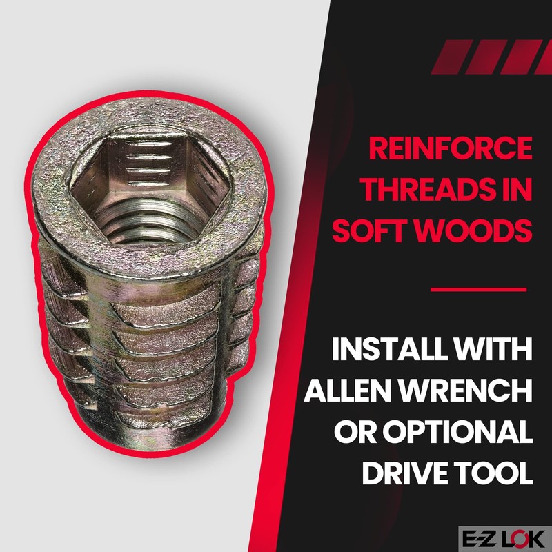 E-Z LOK Threaded Insert for Soft Wood, Zinc Hex-Flanged Thread