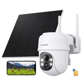 Cinnado 4G LTE Cellular Security Camera-No WiFi Outdoor Camera Wireless with 5W Solar Panel, 2K 360° Color Night Vision, PIR Motion, TF Card Storage, Works with Alexa, SIM Card Included, B6 4G 1P