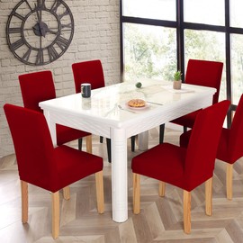 Keyroal Dining Room Chair Covers Set of 10, Stretch Solid Color Parsons Chair Slipcovers Spandex Removable Washable Kitchen Chair Protector Cover for Dining Room, Hotel, Ceremony(Red)