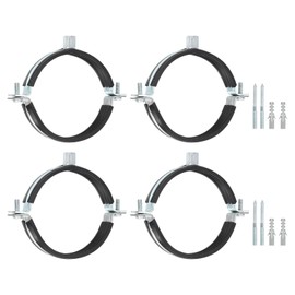 QUARKZMAN Pack of 4 Adjustable Pipe Bracket Brackets, 4 Inch (102 mm) Wall and Ceiling Mounting Split Ring Pipe Hanger Made of Hot-Dip Galvanised Iron Pipe Band Support with Screw and Dowel for Piping
