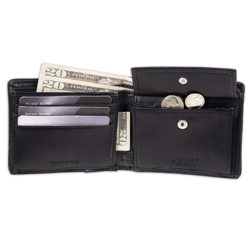 Guess Men's Leather Passcase Wallet, Black, One Size