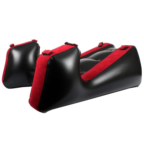 NOPNOG 51.18×35.43×17.71 Inch Inflatable Sex Ramps in Black and Red, Split Leg Type Sex Chair Cushion with Straps, Flocking PVC