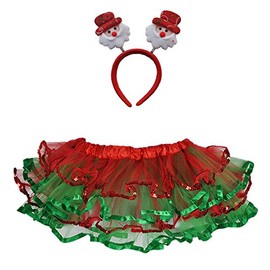 Christmas 4 Tier Red Sequin Trim Tulle Tutu with Chrismas Headband Set (Medium-SAN)
