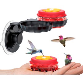 Handheld Small Glass Hummingbird Feeders (Set of 2) with Window Suction Mount Base - Window/Handheld or Tabletop Mini Hummingbird Feeders for Outdoors