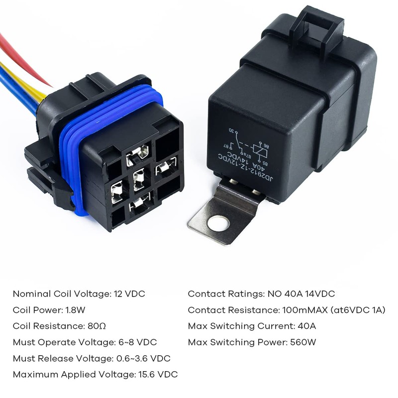 Hosyond 5 Pack 12V DC 40/30 AMP Waterproof Relay Harness