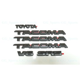 Tacoma 6PCS Kit Overlay Emblem Matte Black Side Door Rear Tailgate Tacoma V6 Toyota SR5
