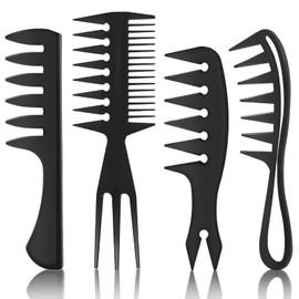 4 Pcs Peine De Estilo Para Hombres Pompadour Peinado Peine De Dientes Anchos Para El Pelo Rizado Peine De Espalda Rebanada Para Hombres Saloon...     