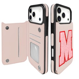 TopPerfekt for iPhone17 Pro Max Case Wallet with Card Holder, Military-Grade Drop Protection, Flip PU Leather Built, Initial Chenille Letter Suture Double Magnetic Clasp for iP17 PM 5G 2025 - Pink, M