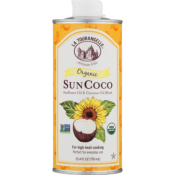 La Tourangelle Organic Sun Coco Oil 25.4 Fl. Oz., Neutral Flavor & High Smoke Point, Blend of Organic Sunflower Oil and Organic Coconut Oil