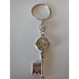 Catholic St Benedict Medal Keychain Silver Tone Key Chain
