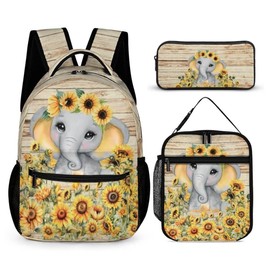 Homieblanket Elephant Backpack with Lunch Box & Pencil Case, 16 Inch Cute Elephant Themed Bookbag, Adjustable Lightweight Large Capacity, Colorful Elephant Backpack Set for Kids Girls Boys School