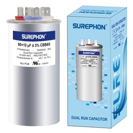SUREPHON 80/10 Mfd Ac Capacitor 370V or 440V 50/60Hz CBB65B Air Conditioner Capacitors for AC Unit Fan Motor Start or Pool Pump or Air Condenser Straight Cool