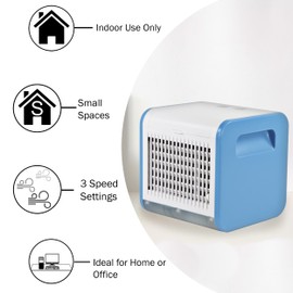 Comfort Zone CZAC10BL 3-Speed Personal Evaporative Air Cooler, Mini Portable Air Conditioner with Top-Fill Water Tank, Runs 5 Hours on Single Tank, Blue