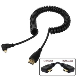 HangTon Cable en espiral micro HDMI a HDMI HDTV para DSLR, teléfono celular, tablet, portátil, cámara DV, monitor de computadora, 4 pies, ángulo izquierdo, 90 grados