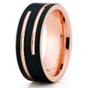 8mm- Rose Gold Tungsten Wedding Band - Black Tungsten -