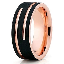 8mm- Rose Gold Tungsten Wedding Band - Black Tungsten - Men's Ring (10.5)
