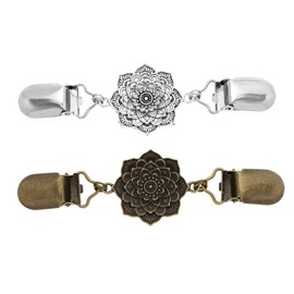 The Lord of the Tools 2PCS Vintage Cardigan Clips Shawl Clips Cloak Clasp Fasteners Brooch Clips for Shawl Collar Dress Shirt Scarf Sweater Decoration Antique Bronze Silver