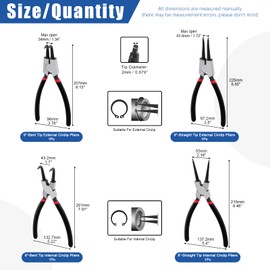 Glarks 9Pcs 9 Inch Snap Ring Pliers and Hooks and Pick Set, 4Pcs Internal/External Circlip Pliers Retaining Ring Pliers and 4Pcs Long Handle Hooks with 1pc storage bag for Ring, Hoses, Gaskets Remove
