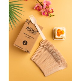 FOOGO Green 450pcs Disposable Wooden Forks 16cm Biodegradable Compostable Eco Friendly Forks Cutlery Set Ideal for Wedding Picnic Party Catering Christmas Tableware