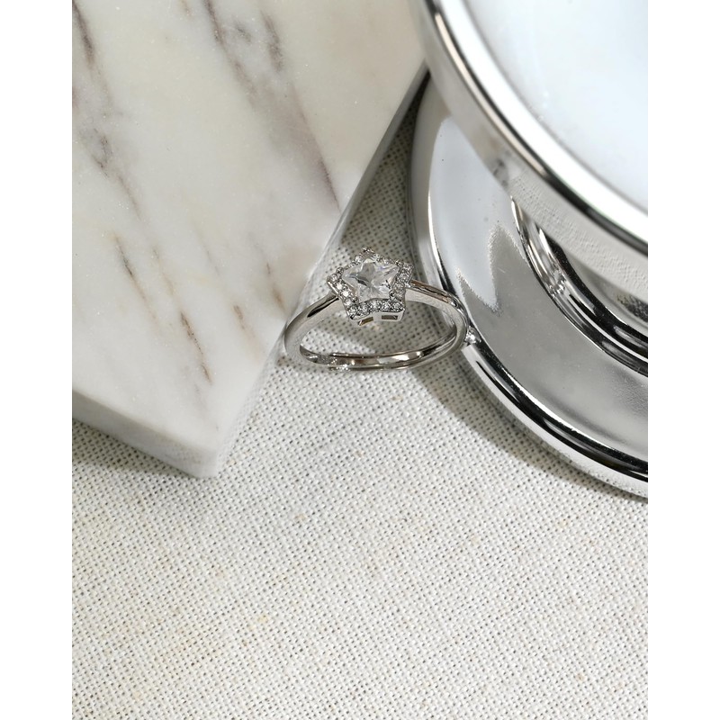 Watforsh Silver Star Celestial Crystal CZ Stone Y2k Stackable Adjustable