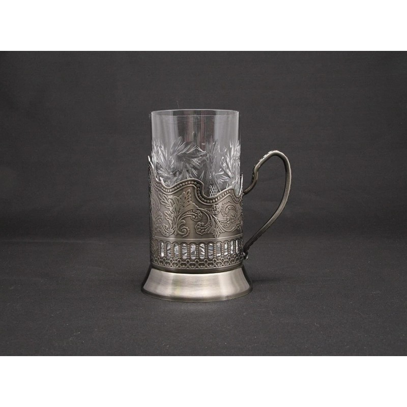 Neman Russian Vintage Crystal Tea Glass 8.5oz with Metal Holder