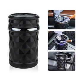 Q92C Luxury Car Ashtray with LED Light, Self-Extinguishing, with Lid and 2 Wind Buckles - Portable Smokeless Ashtray for Car, Office and Travel