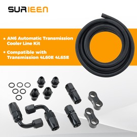SURIEEN AN6 Automatic Transmission Cooler Line Kit, SS Braided PTFE Hose Transmission Cooling Lines Compatible with Transmission 4L60E 4L65E - Black Nylon Braided Hose Kit