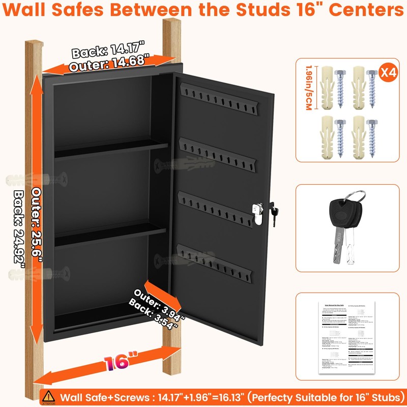 GUVELI 25.6" Tall Wall Safes Between the Studs, Lockable Hidden